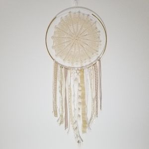 🌸 One-of-a-kind Unique Handmade Beige Gold Boho Dream Catcher Wall Home Decor